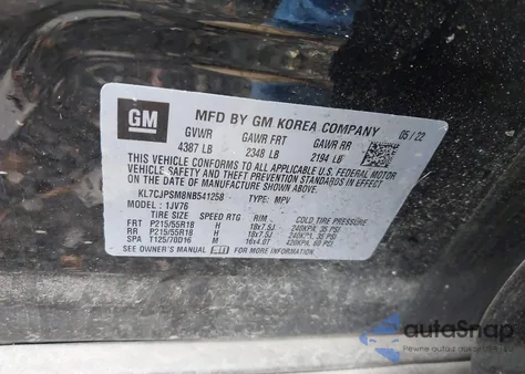 2022 Chevrolet Trax Awd Lt из США, поврежденный, VIN KL7CJPSM8NB541258